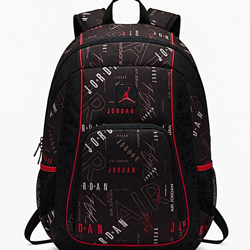 Air Jordan Flight Backpack Black Red All Over Print Jumpman School Bag Authentic